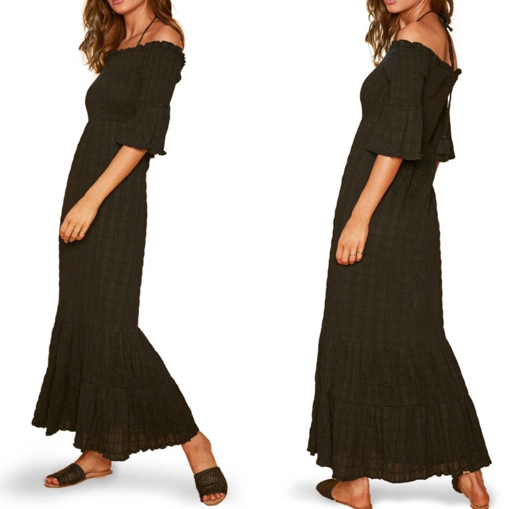 Anthro Lost + Wander Aria Smocked Off-Shoulder Maxi Dress Sz S W Measurements